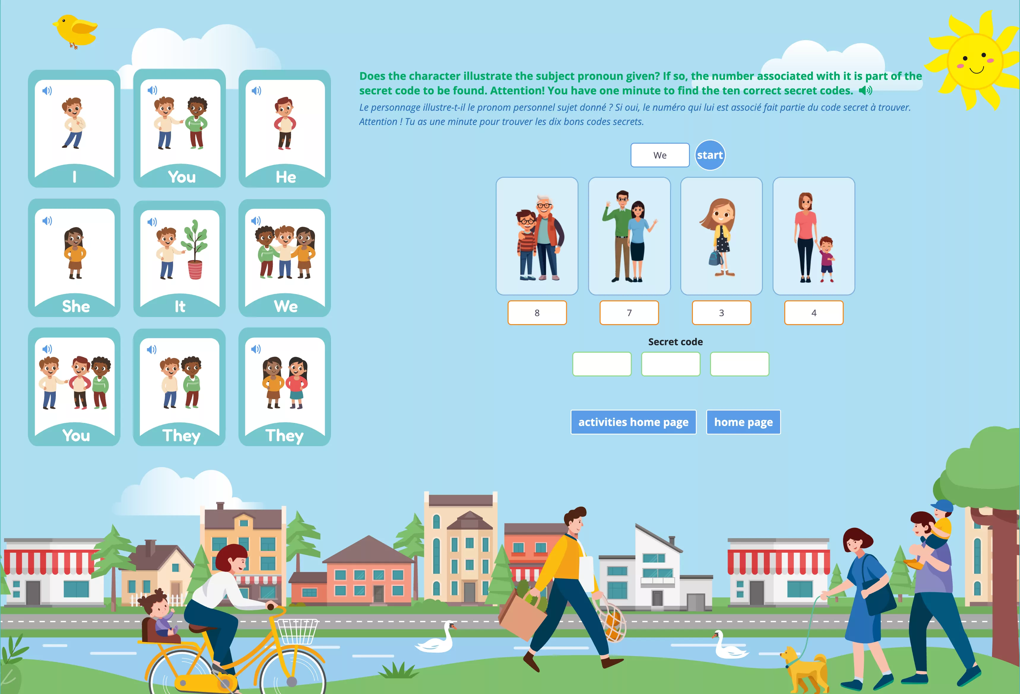 Interactive English learning game platform, game view